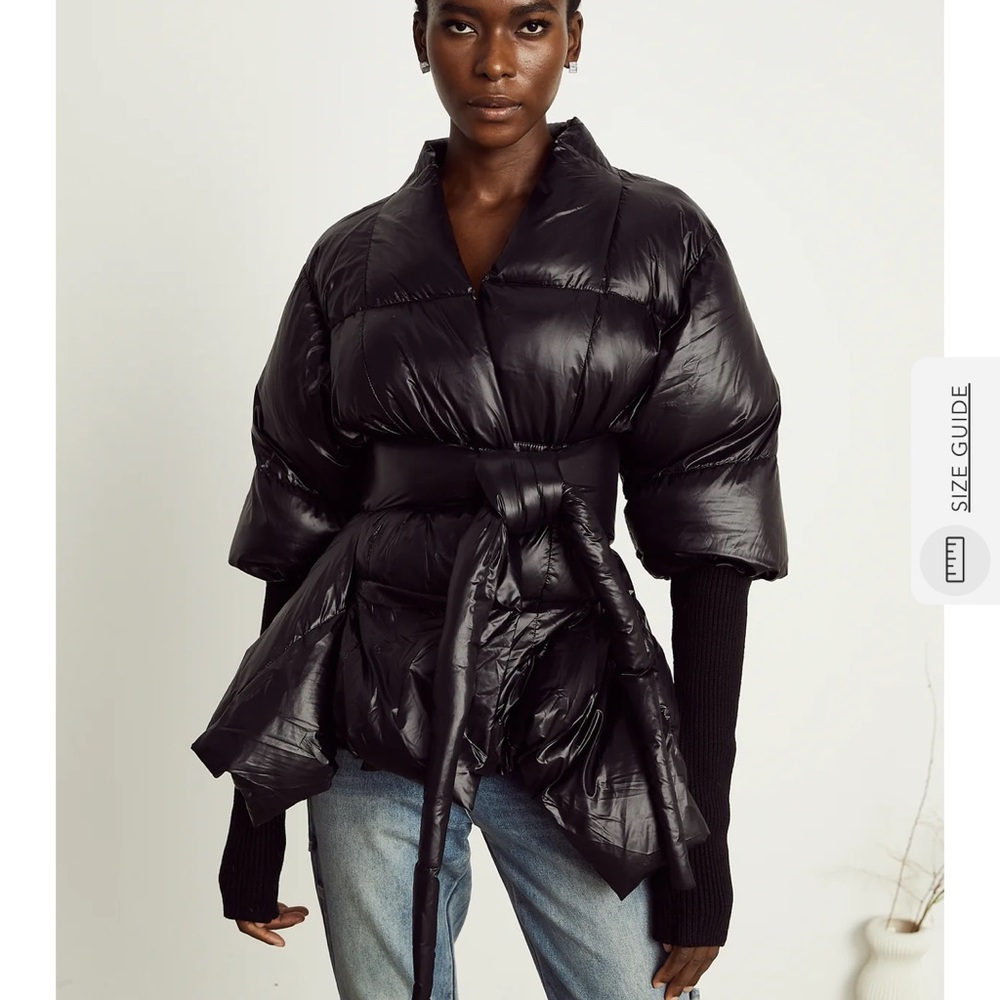 Black Puffer Belted Jacket - Picture 6 of 16